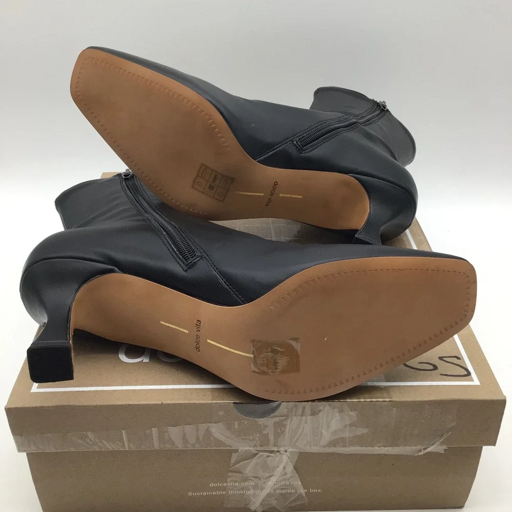 Dolce‎ Vita Glamor Black Stella Square Toe Kitten Heel Ankle Boots Size 12 NEW